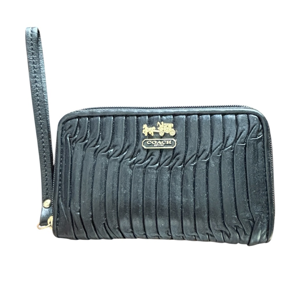 Coach Madison Gathered Black Leather Wristlet Wallet Classic Y2K Vintage Vibe